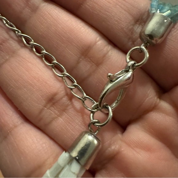 Long Multistrand Beaded Necklace (Sea Foam, Teal, Aquamarine, Turquoise Beads) - Picture 8 of 17